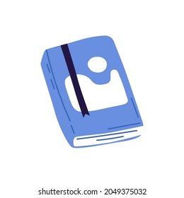 Closed paper book with bookmark. Notebook with cover. Abstract sketchbook. Notepad for notes. Personal diary. Individual planner. Flat vector illustration isolated on white background