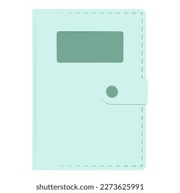 Libro o diario de papel cerrado con tapa dura azul y afinado sobre fondo blanco - elemento literario para la educación y lectura del concepto de ocio en ilustración vectorial plana.