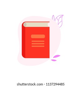 Closed paper book or diary with red hardcover isolated on white background with decoration - literature element for education and reading leisure concept in flat vector illustration.