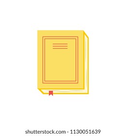 Closed paper book or diary with yellow hardcover and red bookmark isolated on white background. Top view of literature for education or reading leisure concept in flat vector illustration.