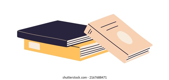 Closed paper books. Abstract literature for education, knowledge. Academic textbooks for studying, reading. Dictionaries, encyclopedias. Flat vector illustration isolated on white background