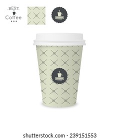 Closed paper cup for coffee with texture. Sample seamless pattern