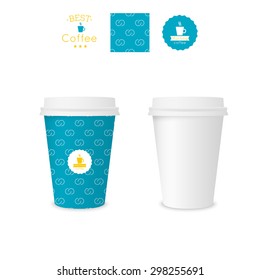 Closed paper cup for coffee with texture. Sample seamless pattern.