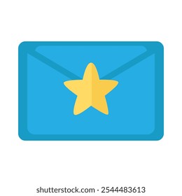 Closed paper envelope sealed with star shaped stamp icon. High priority email with added favorites element. Simple flat vector isolated on white background