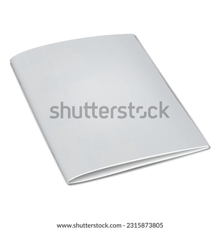 Closed paperback stapled notebook realistic mock-up. Blank square brochure, booklet, catalog, magazine vector mockup. Template for design Сток-фото © 