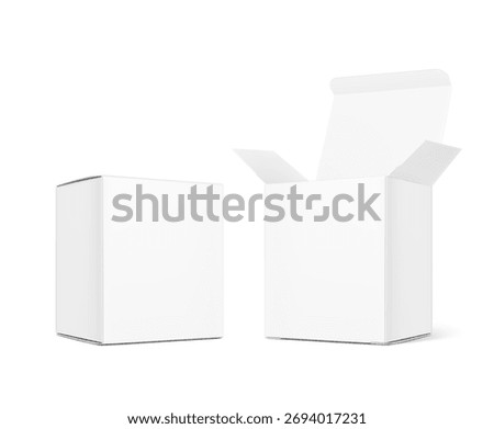 Closed paperboard box mockup. Vector illustration isolated on white background. Packaging for tea, drip bag coffee, cosmetic, food, pharmacy. Ready for your design. EPS10.