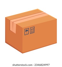 Closed parcel in cardboard box on white background. Container for goods or parcels cartoon illustration. Packaging, delivery concept