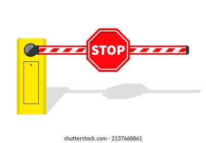 Closed parking car barrier gate set with stop sign
