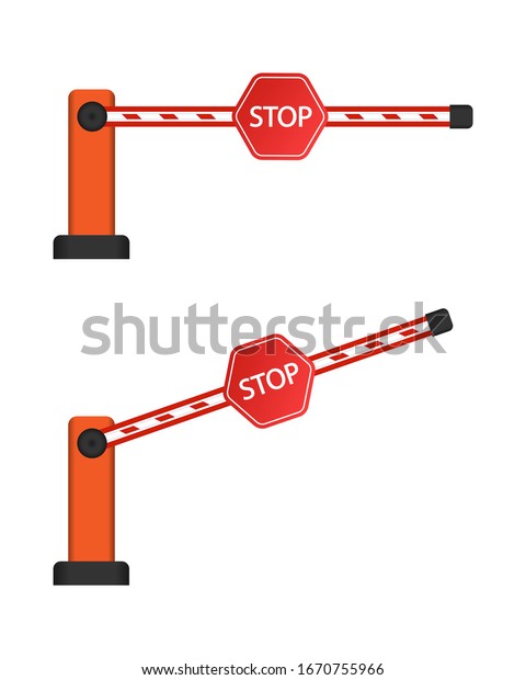 Closed\
parking car barrier gate set with stop sign isolated on transparent\
background. Realistic design. Vector\
illustration.