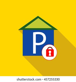 Closed parking icon in flat style with long shadow. Transport and service symbol