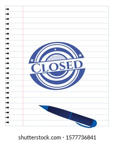 Closed pen draw. Blue ink. Vector Illustration. Detailed.