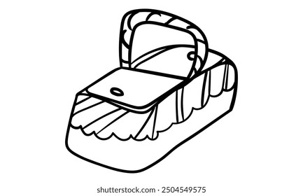 Ilustración vectorial de contorno dibujada a mano de cesta de picnic cerrada. Aislado en el fondo blanco