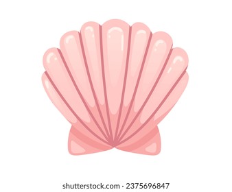 Closed pink clam with pearl inside seashell vector illustration isolated on white background