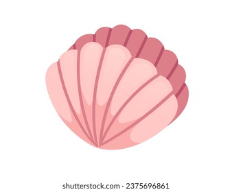 Closed pink clam with pearl inside seashell vector illustration isolated on white background