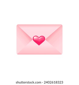 A closed pink envelope with a 3D heart. An item for Valentine's Day, Mother's Day. Vector illustration isolated on a white background.