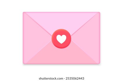 Closed pink envelope with heart. Cartoon vector illustration of receiving or sending a love letter. Heart postcard in an envelope. Valentines day concept