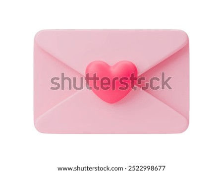 Closed pink envelope with heart. Realistic vector illustration of receiving or sending a love letter. Heart postcard in an envelope isolated on a white background. Valentines day concept