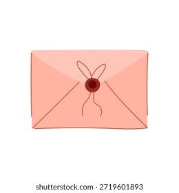 Envelope rosa fechado selado com cera e corda amarrada, simbolizando correspondência manuscrita privada, mensagem secreta, convite ou aviso romântico em uma ilustração de estilo vintage