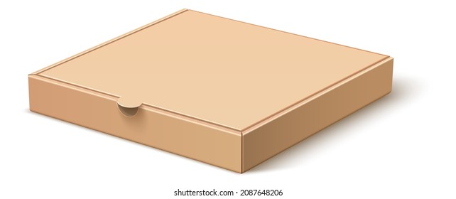 Closed pizza box. Realistic cardboard package. Blank mockup