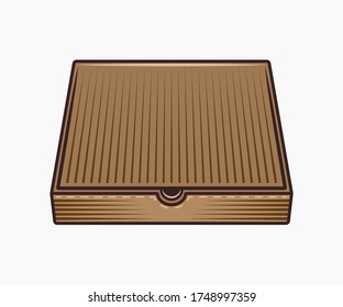 Closed pizza cardboard box vector colored illustration isolated on white background