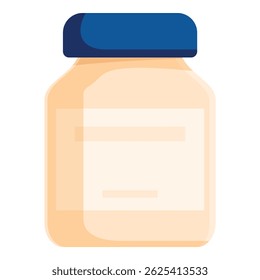 Closed plastic jar with blank label and blue cap, ideal for storing food or other products