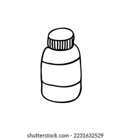 closed plastic jar with pills in doodle style - hand drawn vector drawing