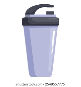 Closed plastic shaker bottle with handle lid for preparing protein shakes, smoothies, and other sports nutrition drinks