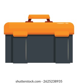 Closed plastic toolbox with orange top is standing and waiting for hard work