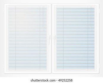 Closed plastic window with jalousie. Vector illustration.
