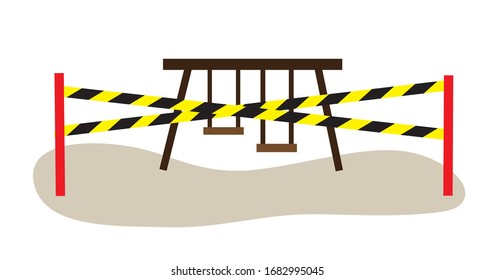 Closed playground. Do not go to the public playground concept. Coronovirus prevention measures during quarantine. Stock vector illustration, isolated on white background.