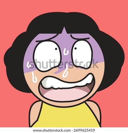 Closed Up Portrait Of A Crazy, Stressed Young Lady Concept Cartoon Character illustration