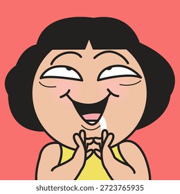 Closed Up Portrait Of A Cunning And Drooling Face Young Lady Concept Cartoon Character illustration