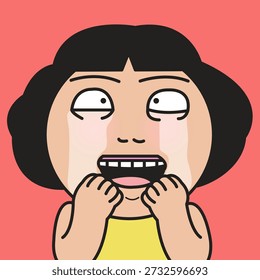 Closed Up Portrait Of An Excited Joy Face Woman Concept Cartoon Character illustration