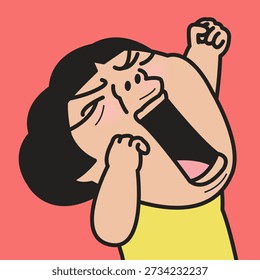 Closed Up Portrait Of A Frustrated, Crazy And Angry Mad Woman Making A Fist Concept Card Character illustration