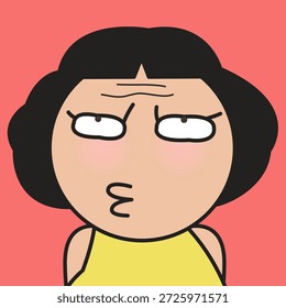 Closed Up Portrait Of A Frustrated Fed Young Woman Rolling Eyes Concept Cartoon Character illustration