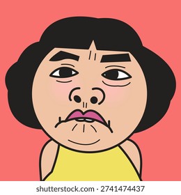 Closed Up Portrait Of Funny Biting Lip Young Woman Concept Cartoon Character illustration