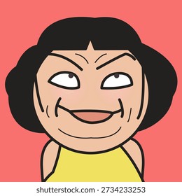 Closed Up Portrait Of A Funny Cunning Face Lady Concept Cartoon Character illustration