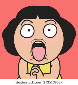 Fechado para cima Retrato de um rosto engraçado excitado Lady Concept Cartoon Character illustration