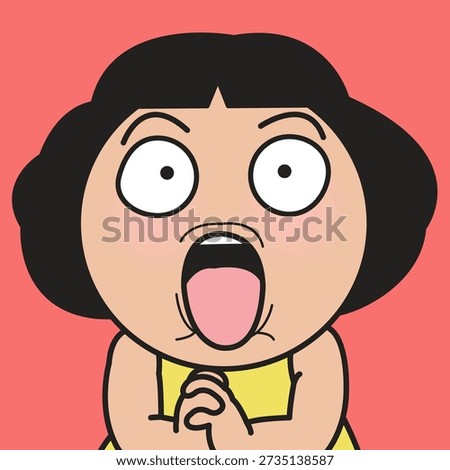 Closed Up Portrait Of A Funny Excited Face Lady Concept Cartoon Character illustration