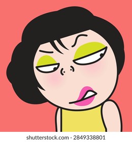 Closed Up Portrait Of A Funny Grumpy Lady Concept Card Character illustration