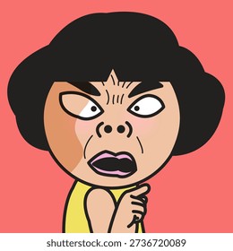 Closed Up Portrait Of A Funny Lady With Surprised Face Pointing At Someone Concept Cartoon Character illustration
