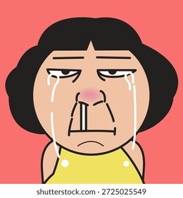 Closed Up Portrait Of A Funny Sad Face Lady Concept Cartoon Character illustration