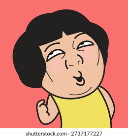 Closed Up Portrait Of A Funny Self Satisfied And Proud Young Woman Looks Up Showing With Index Fingers On Herself Concept Cartoon Character illustration