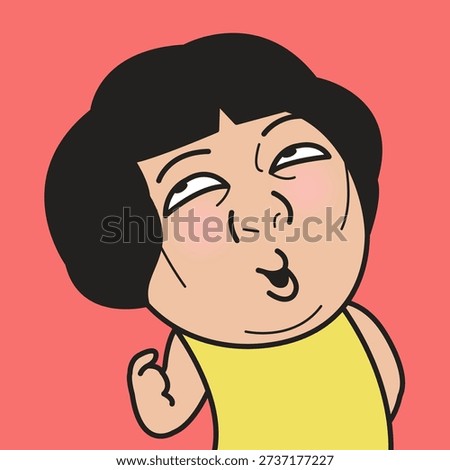 Closed Up Portrait Of A Funny Self Satisfied And Proud Young Woman Looks Up Showing With Index Fingers On Herself Concept Cartoon Character illustration