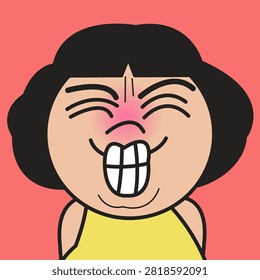 Closed Up Portrait Of A Funny Stressed Face Woman Concept Card Character illustration