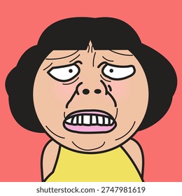 Closed Up Portrait Of A Horrified Face Lady Concept Cartoon Character illustration