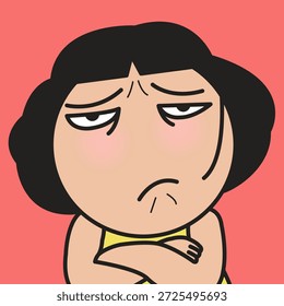 Closed Up Portrait Of A Sad Angry Young Woman Faces Concept Cartoon Character illustration