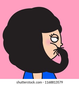 Closed Up Portrait Of Stressful Woman Eating Ownself Hair Concept Card Character illustration