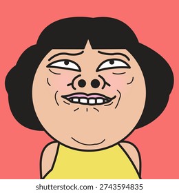 Closed Up Portrait Of A Thoughtful Cunning Lady Smiling And Looking Up Concept Cartoon Character illustration