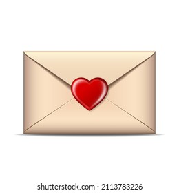 Sobre postal cerrado con pegatina en forma de corazón pequeño, símbolo de romance. Elemento vectorial para diseño, tarjetas de felicitación, fiesta, invitaciones de boda.